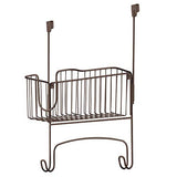 mDesign Metal Over Door Ironing Board Holder with Large Storage Basket - Holds Iron