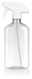 16 oz / 500 ml Clear PET (BPA Free) Plastic Oblong Flask Style Refillable Bottle with White Trigger Sprayer (6 Pack) + Labels