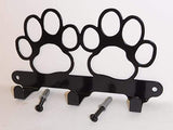 Double Dog Paw Leash Hook. Solid Steel. Handmade in USA. Gloss Black Finish