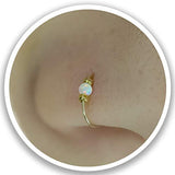 Thin 14k Gold Filled Tiny Nose Ring Hoop - 2 mm White Opal piercing Nose Hoop