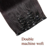 20 Inch Clip In Remy Human Hair Extensions 100g, Stainless Clip On Real Human Hair, 7 Pieces Silky Straight Double Weft, Natural Off Black (Clip In 20"- #1B, 100g)