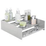 mDesign Plastic Bathroom Storage Organizer Shelf for Cabinet, Vanity, Countertop - Holds Vitamins, Supplements, Medicine Bottles, Essential Oils, Nail Polish, Cosmetics - 4 Level Storage - Light Gray