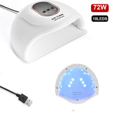 UV LED Nail Lamp, UV Gel Nail Dryer, 72W Portable USB Design Nail Polish LED Light with 3 Timers/Sensor/LCD Display, Professional Nail Art Tools Salon DIY at Home