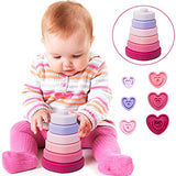 Promise Babe Stacking Rings Toy Heart Shape Baby Silicone Teether Colorful Building