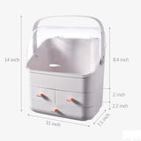 Makeup Organizer Box Cosmetic Storage Modern Cosmetic Storage Holder Portable Handle Fully Open Waterproof Lid Dustproof Drawers Great for Bathroom, Dresser, Countertop