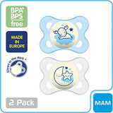 MAM Night Pacifiers (2 Pack, 1 Sterilizing Pacifier Case), Pacifiers 0-6 Months