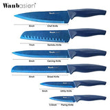 Wanbasion Blue Professional Kitchen Knife Chef Set, Kitchen Knife Set Stainless Steel