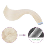Creamily Tape in Human Hair Extensions 22inch Straight Seamless Invisible Double Sided Tape 100% Silky Adhesive Skin Weft Remy Human Hair Extensions for Women(#60 Platinum Blonde,20pcs/50g)