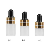 50Pcs 1ml Mini Translucent Frosted Glass Dropper Bottle Sample Vial Jar Empty Refillable Cosmetic Essential Oil Bottle Container with Glass Eye Dropper, 2pcs 3ml Transfer Dropper Pipette (Gold Cap)