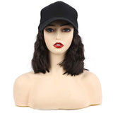 CHRSHN Hat Wig Short Wave Baseball Cap Wig with Curly Hair Extensions Synthetic Wave Wig Hat for Women Adjustable Brown Black Baseball Hat