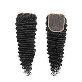 Malaysian 8 A Virgin Human Hair 3 Bundles with Lace Closure Curly Hair Extensions Natural Color (12 14 16+10C, deep wave)