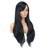 Black Long Straight Wigs for Black Women, 28 Inches Straight Synthetic Black Wig with Bangs - Professional Natural Long Wavy Wig for Party Daily Wear