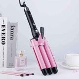 3 Barrel Curling Iron Hair Curler 25mm Quick Heated Ceramic Tourmaline Triple Barrels Curling Wand 1 Inch Professional Waver Iron Tools DIY Hair Styling for All Types of Hair (Pink)