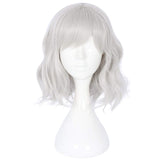 14" Women Short Bob Wig with Bangs Curly Wavy Costume Harajuku Lolita Synthetic Cute Daily Party Cosplay Hair(silver white)