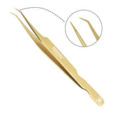 Professional Golden Tweezers for Eyelash Extension Hand Crafted Japanese Stainless Steel Precision Tweezers (45° Angular Tip.)