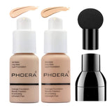 2 Colors Phoera Foundation 101 and 102 Matte Full Coverage Foundation Liquid Makeup with Mushroom Head Applicator, Matte Oil Control Flawless Concealer Cover Facial Blemish Foundation Makeup for Women