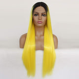 13x3.5 Inch Lace Front Wigs Heat Resistant Fiber Long Straight– Soft & Smooth, Elastic Straps, Comfortable & Adjustable… (1b/yellow)