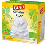 Glad ForceFlex Tall Kitchen Drawstring Trash Bags, 13 Gal, 100 Ct (Package May Vary)