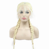 Double Braids Pastel Blonde Synthetic Lace Front Wigs With Baby Hair Middle Part 613# Natural Look High Temperature Handmade Braided Hair for Women 24 inches