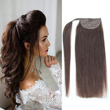 Brazilian Human Hair Ponytail Extension - 18inch Straight Wrap Around Ponytail Extension for Women 100% Real Remy Straight Human Hair Grade 9A Clip in Ponytail 100Grams （#2 Darkest Brown）