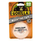 Gorilla Tough & Clear Double Sided Mounting Tape, 1" x 60", Clear, (Pack of 1)