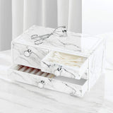 mDesign Decorative Plastic Makeup Organizer Storage Station with 4 Drawers for Bathroom Vanity, Countertop, Cabinet - Holds Lip Gloss, Eyeshadow Palettes, Brushes, Blush, Mascara - 2 Pack - Marble