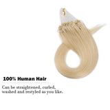 SEGO Micro Ring Loop Hair Extensions Human Hair Micro Links Beads Remy Hair Extension Cold Fusion Pre Bonded Nano Rings Tipped Straight Real Hairpiece 100 Strands 50g 24inch 60# Platinum blonde