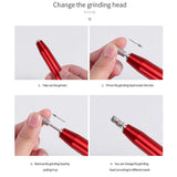 Portable Electric Nail Drill Set,Upgraded Professional Nail File With 6 Pieces Changeable Drills And Sand Bands Tool,USB Speed switch,Machine Electric Nail File for Home Salon Use（Red）