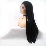 24 Inch Long Lace Front Micro Million African Braided Heat Resistant Synthetic Wigs for Women with One Ornament and One Wig Cap (Black-M)
