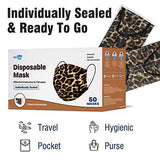 WeCare Disposable Face Mask Individually Wrapped - 50 Pack, Leopard Print Masks