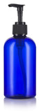Cobalt Blue 8 oz Boston Round PET Plastic Bottles (BPA Free) with Black Lotion Pump (12 pack)