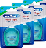 Flat Dental Floss Tape unwaxed Non Shredding Mint 3 Pack=98yrds CareDent Periotape Dental Floss Dental Floss Non Waxed Tooth Floss Floss for Teeth Satin Floss Thin Dental Floss Glide Easy floas