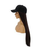 BERON Womens Baseball Cap with Long Straight Hair Synthetic Party Halloween Hat Wigs (Dark Brown)