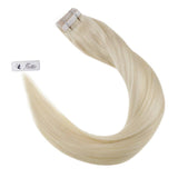 Hetto 14 Inch Remy Tape in Hair Extensions Blonde Hair Extensions Skin Weft Tape in Real Hair Extensions Human Hair #60 Platinum Blonde 40 Pieces 80 Grams
