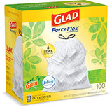 Glad ForceFlex Tall Kitchen Drawstring Trash Bags, 13 Gal, 100 Ct (Package May Vary)