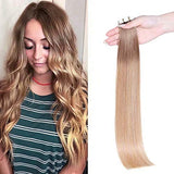 Maxfull Blonde Balayage Tape In Hair Extensions Human Hair for Fine Thin Hair, Undetectable Real Remy Seamless Hair Extensions, 20pcs, 24inch, 50g
