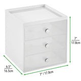 mDesign Plastic Makeup Organizer Storage Station Cube with 3 Drawers for Bathroom Vanity, Cabinet, Countertops - Holds Lip Gloss, Eyeshadow Palettes, Brushes, Blush, Mascara - White/Clear