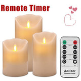 Antizer Flameless Candles 4" 5" 6" Set of 3 Ivory Dripless Real Wax Pillars