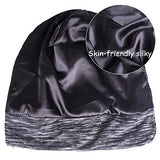 YANIBEST Hair Cover Bonnet Satin Sleep Cap - Black Adjustable Stay on Silk Lined