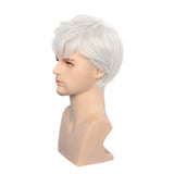 Men‘s White Wigs Short Layered Natural Cosplay Costume Synthetic Heat Resistant Replacement Wig with Wig Cap