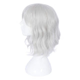 14" Women Short Bob Wig with Bangs Curly Wavy Costume Harajuku Lolita Synthetic Cute Daily Party Cosplay Hair(silver white)