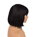 Short Bob Human Hair Wigs with Bangs Straight Bob Wigs Virgin Human Hair Short Bob Wigs For Women Glueless Machine Made Wigs Natural Color 10"