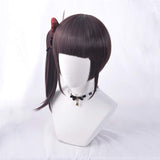 Women' Short Straight Dark Brown Cosplay Wig with Ponytail Butterfly Headwear (Tsuyuri Kanawo)