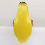 13x3.5 Inch Lace Front Wigs Heat Resistant Fiber Long Straight– Soft & Smooth, Elastic Straps, Comfortable & Adjustable… (1b/yellow)