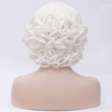 BERON 12" Womens Short Bob Curly Wavy Wig with Bangs Synthetic Party Halloween Wigs Wig Cap Included (White)