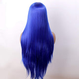 Blue Lace Front Wigs Long Straight Hair Wig Glueless Heat Resistant Fiber Hair Purple Drak Blue Synthetic Lace Front Wigs for Fashion Women (BLUE)