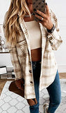 Women's Casual Color Block Plaid Wool Blend Shirt Jacket Coat Long Sleeve Button