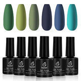 Beetles Winter Green Gel Nail Polish Kit - Olive Green Avocado Gel Polish Set Navy Blue Dark Blue Turquoise Soak Off Nail Lamp Nail Gel Kit, 7.3 ml Each Bottle Gifts Box