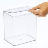mDesign Plastic Stackable Plastic Bathroom Vanity Countertop Storage Cosmetic Organizer Box with Hinged Lid for Makeup, Beauty, Hair, Nail Supplies - Pack of 4, Includes 32 Labels - Clear