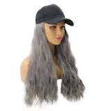 BERON Womens Baseball Cap with Long Curly Hair Synthetic Party Halloween Hat Wigs (Milk Grey 2)